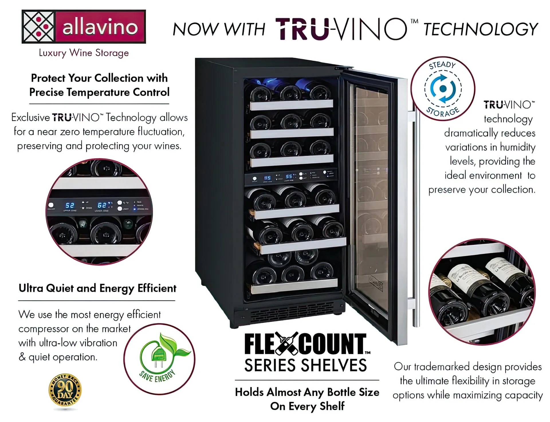 15" Wide FlexCount II Tru-Vino 30 Bottle Dual Zone Stainless Steel Right Hinge Wine Refrigerator