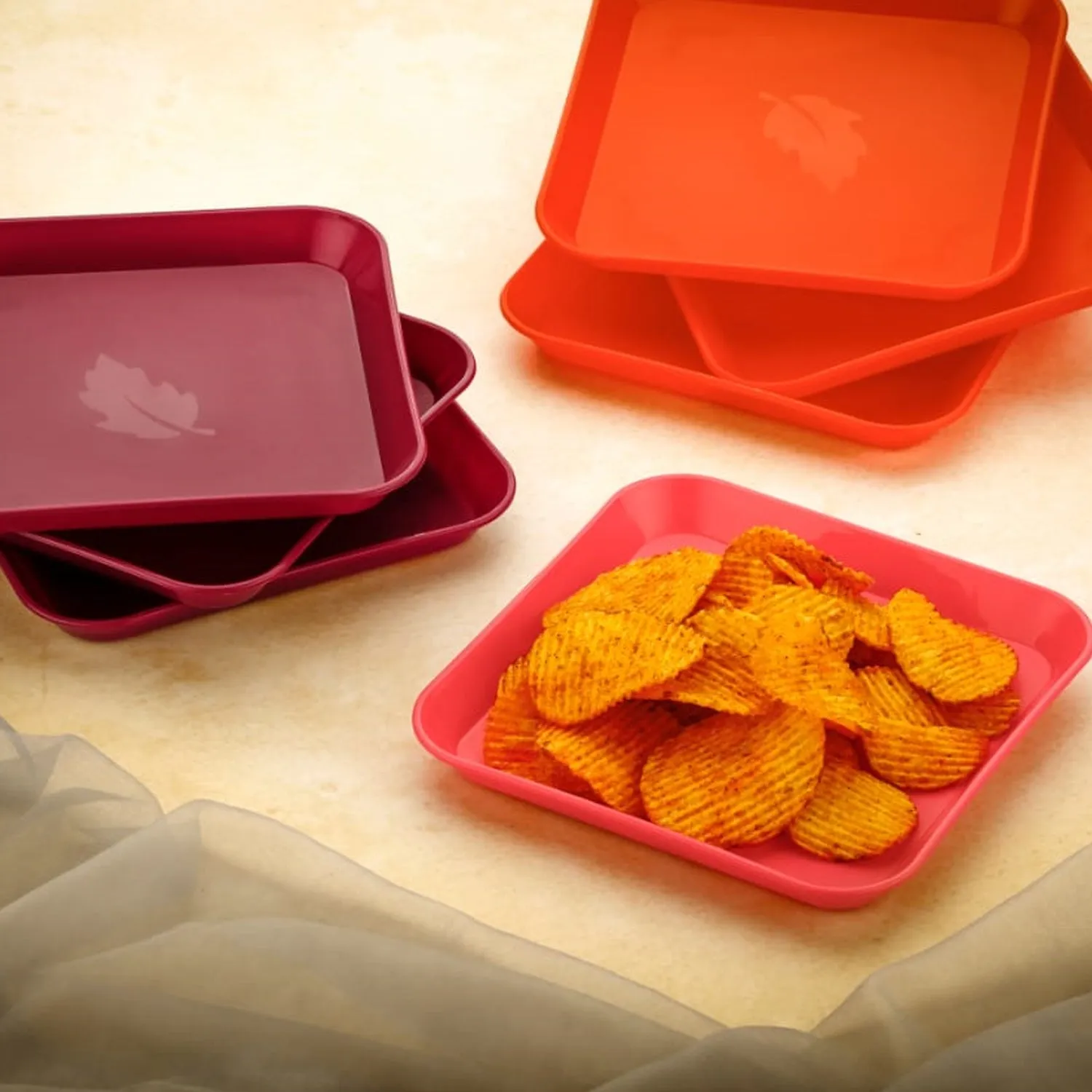 2706 Square Plastic Dinner Plate Set (Set of 6 Pcs) Colorful Snacks  /  Breakfast Plate
