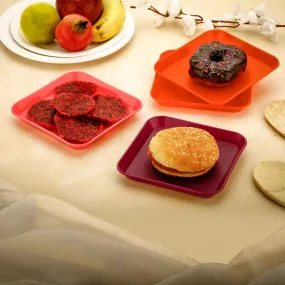 2706 Square Plastic Dinner Plate Set (Set of 6 Pcs) Colorful Snacks  /  Breakfast Plate