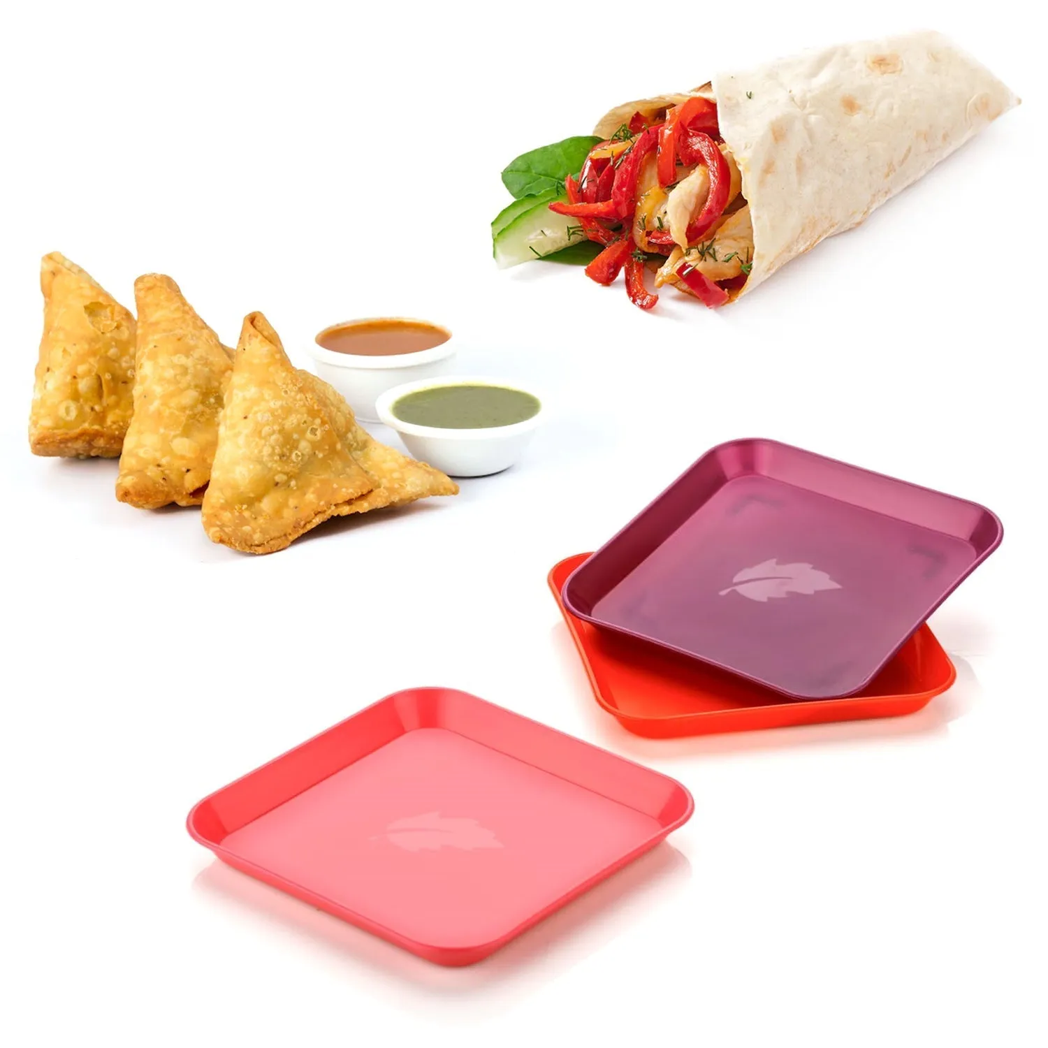 2706 Square Plastic Dinner Plate Set (Set of 6 Pcs) Colorful Snacks  /  Breakfast Plate