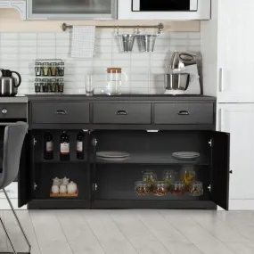 3 Drawers Sideboard Buffet Storage with Adjustable Shelves-Brown