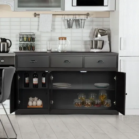 3 Drawers Sideboard Buffet Storage with Adjustable Shelves-Brown