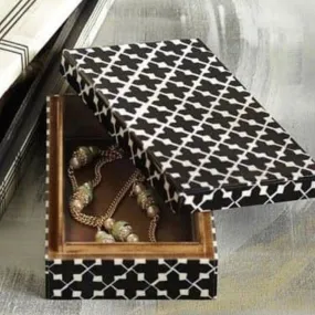 Allure Inlay Wooden Multi Purpose Box | Exquisite | Hand Crafted | Black | 7"x4"