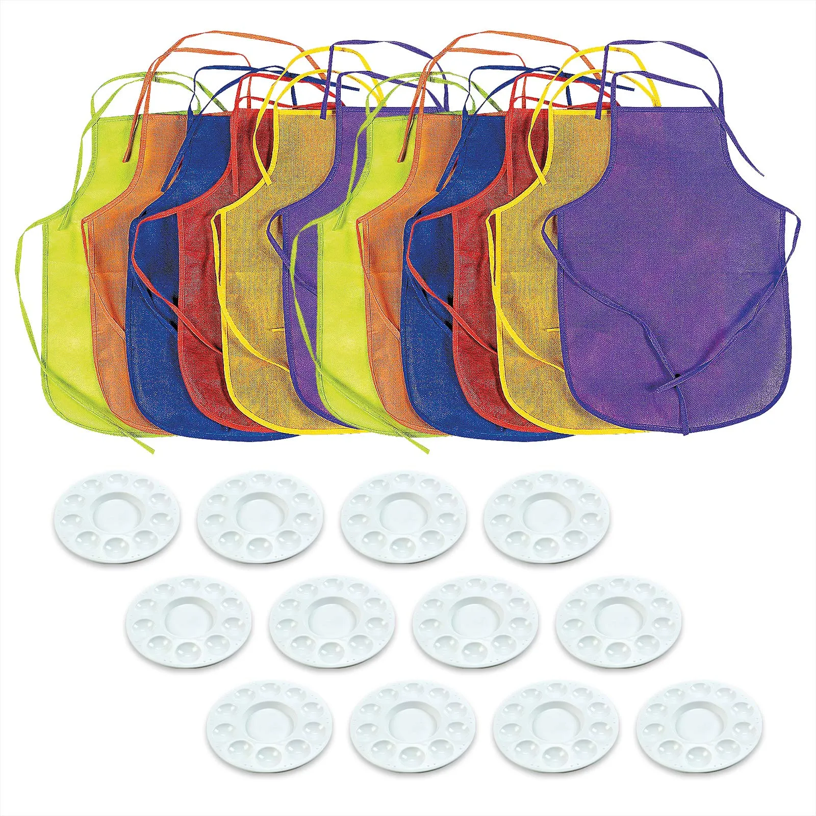 Artist Party Painting Smock Apron and Paint Palette Tray for Kids Art Parties (12 Sets)