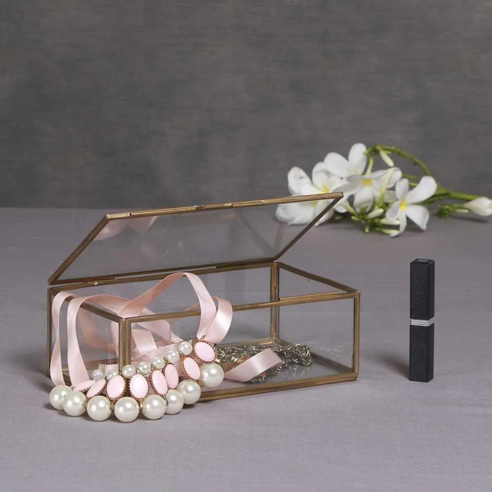 Brass And Glass Box | Jewellery Case | Multi Purpose As Storage | Gifting Option