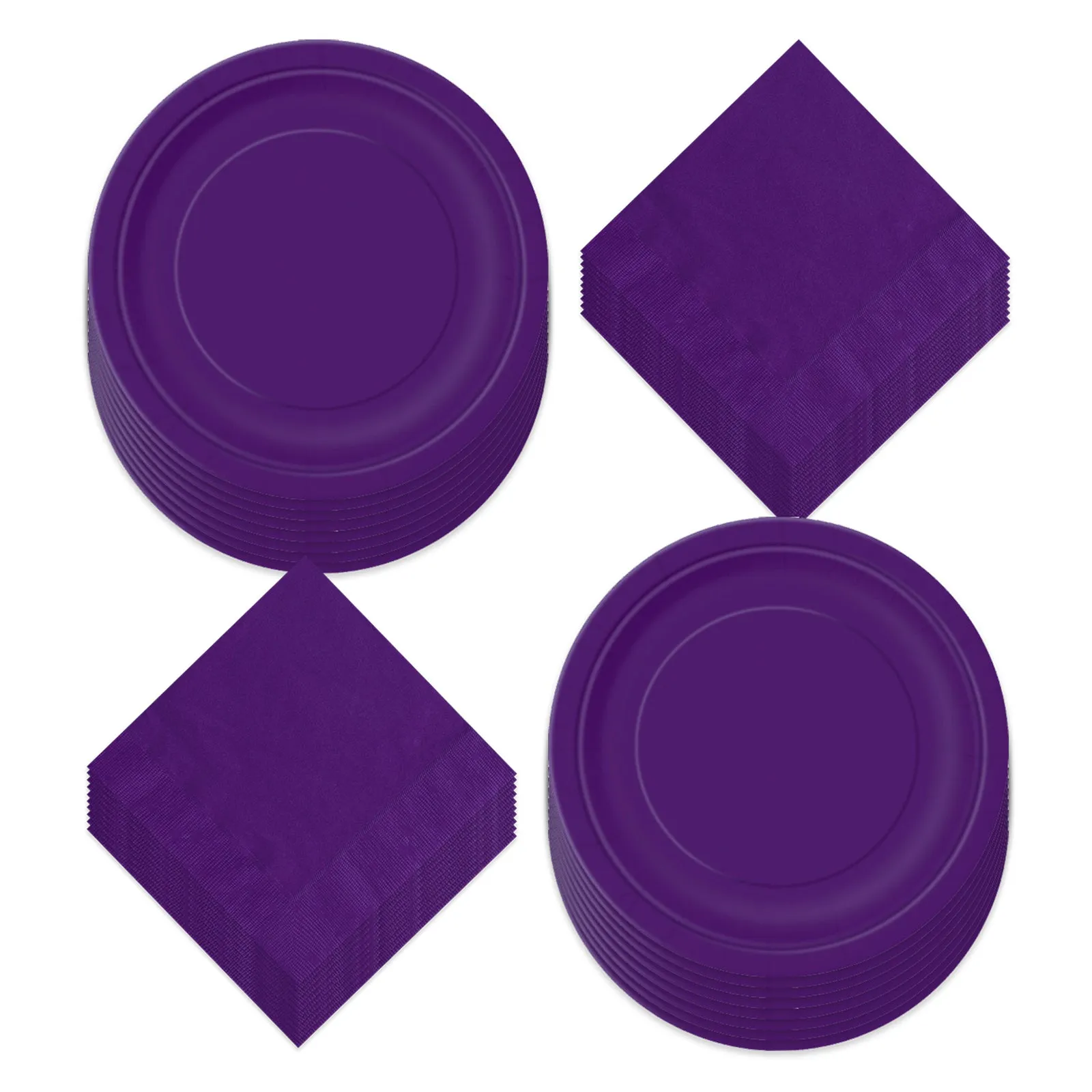 Deep Purple Paper Dinner Plates and Lunch Napkins, Solid Purple Party Supplies and Table Decorations (Serves 16)