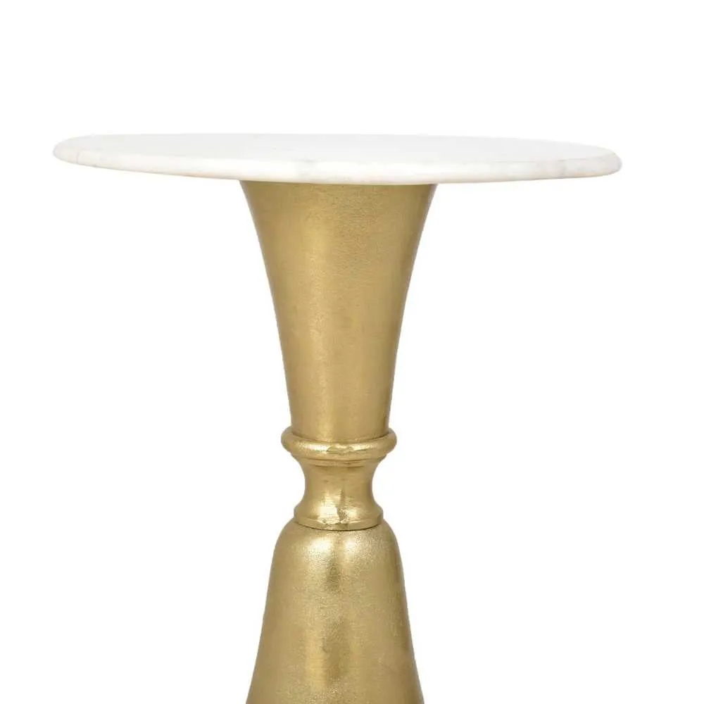 End Table | Minimalist Home Accent | Round Marble Top | Gold Finish Stand | 19"
