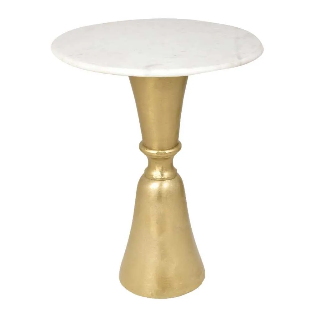 End Table | Minimalist Home Accent | Round Marble Top | Gold Finish Stand | 19"