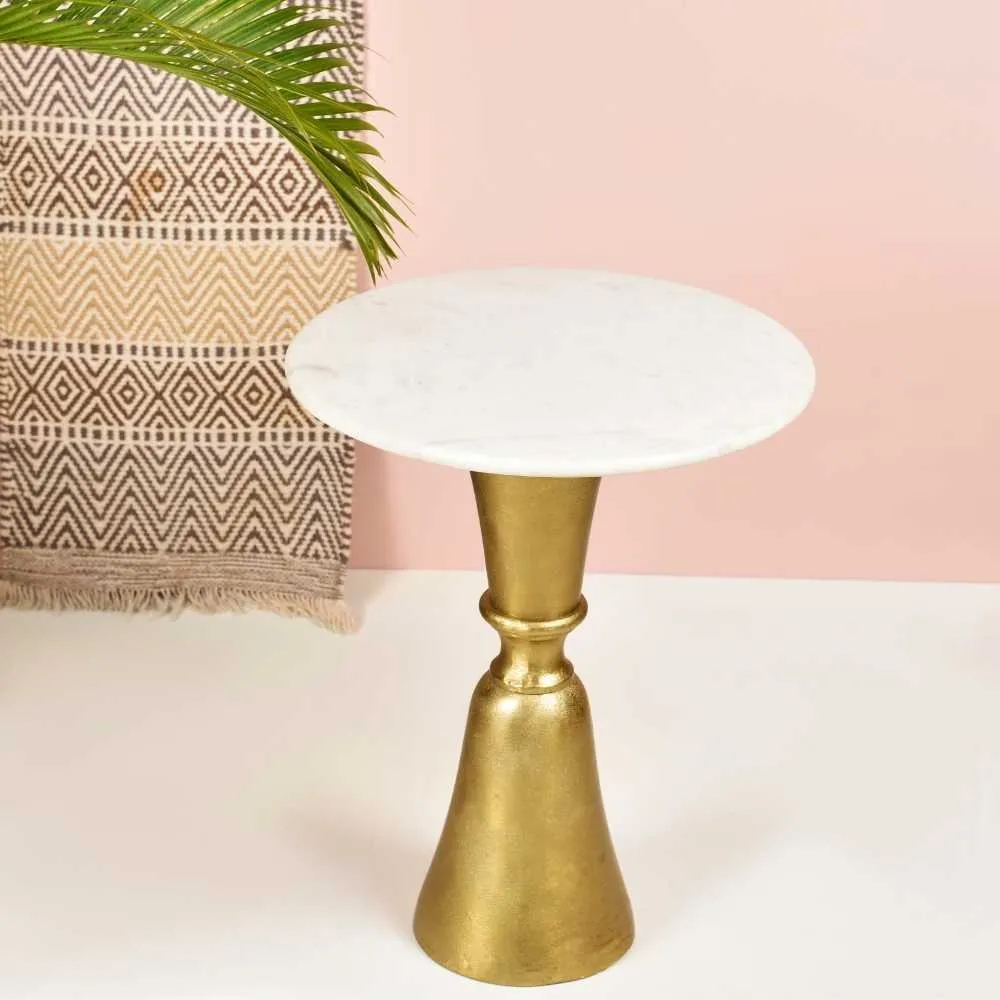 End Table | Minimalist Home Accent | Round Marble Top | Gold Finish Stand | 19"