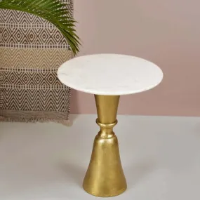 End Table | Minimalist Home Accent | Round Marble Top | Gold Finish Stand | 19"