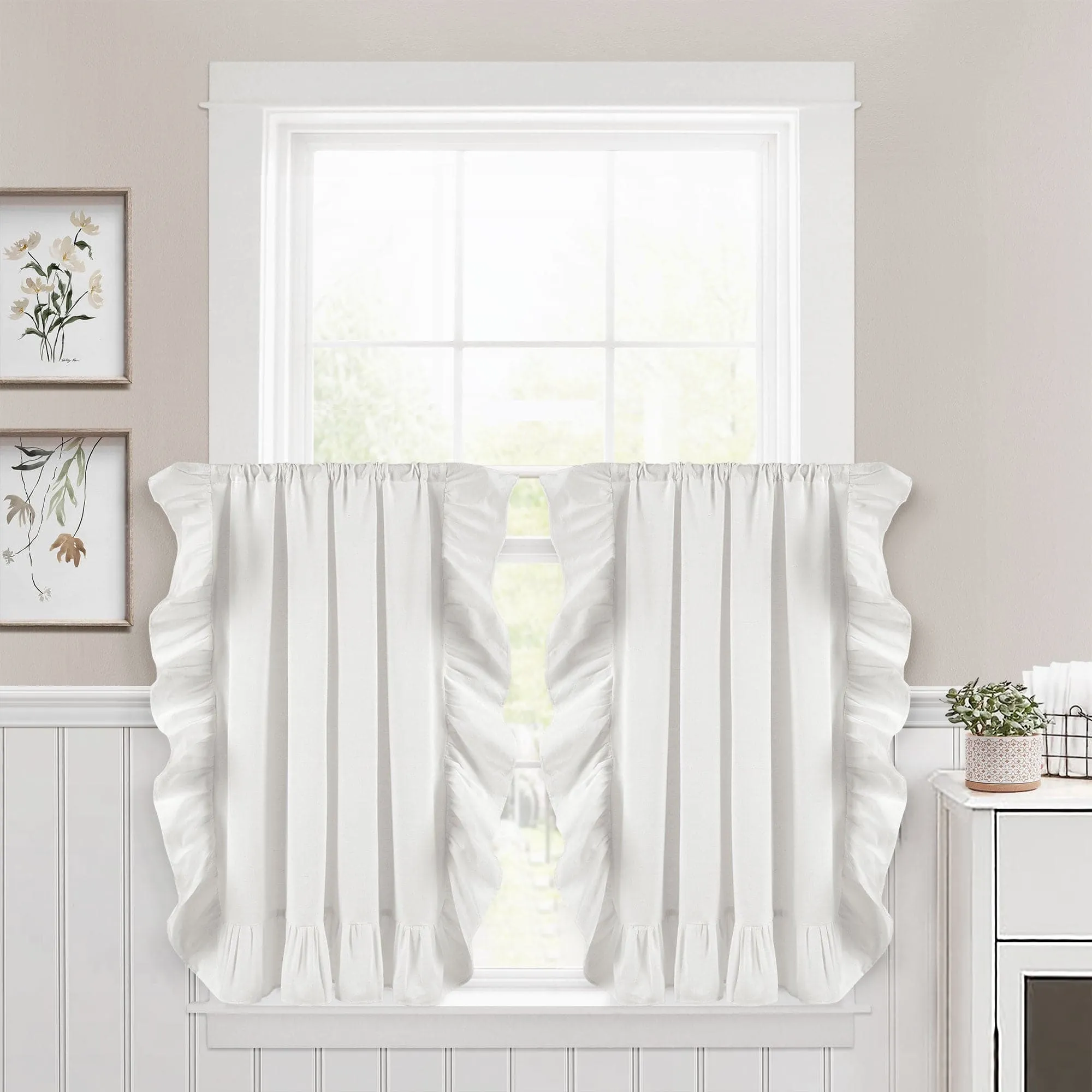 Faux Linen Ruffle Kitchen Window Tiers Set