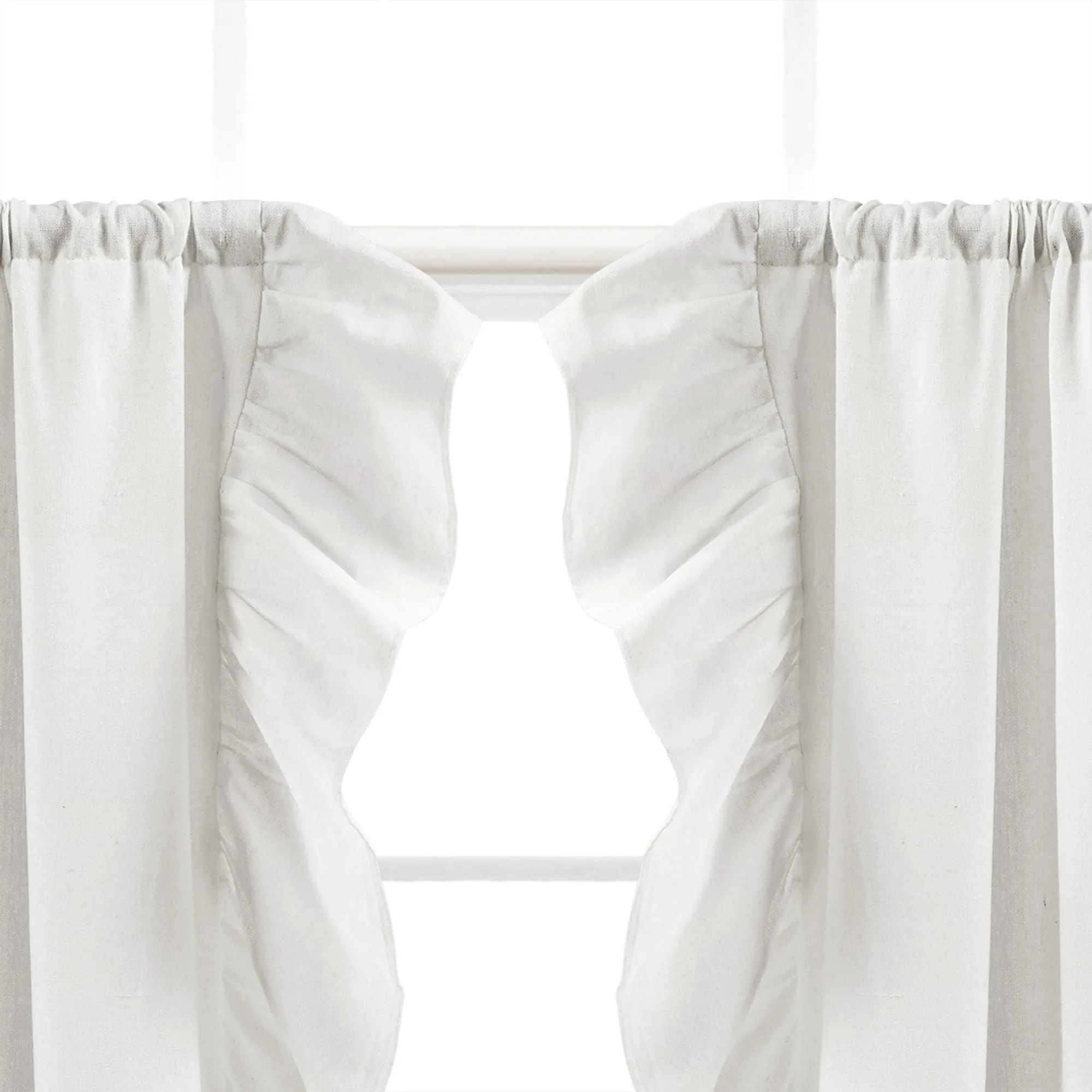 Faux Linen Ruffle Kitchen Window Tiers Set