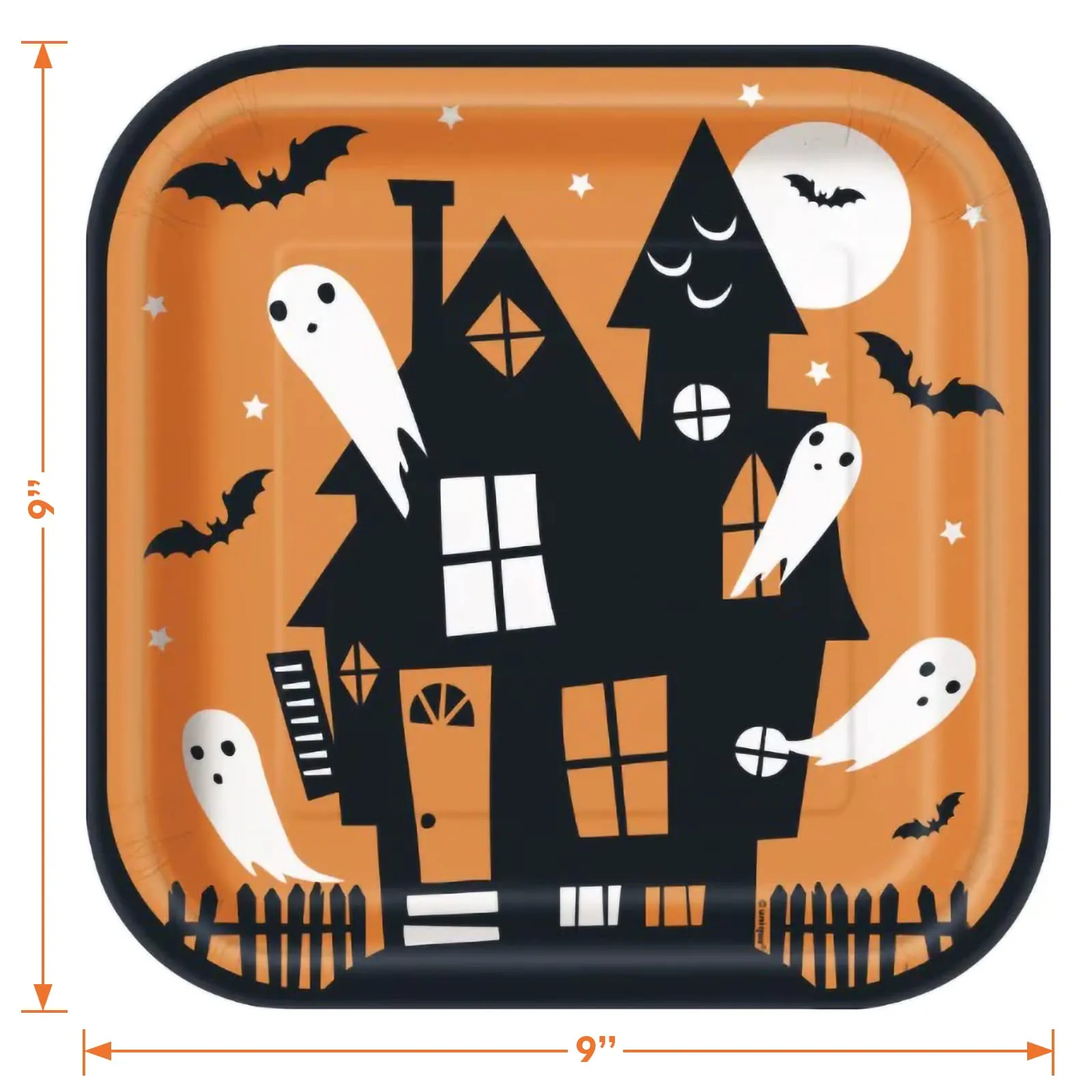 Halloween Party Happy Haunting Bats & Ghosts Square Paper Dinner Plates and Lunch Napkins (Serves 16)