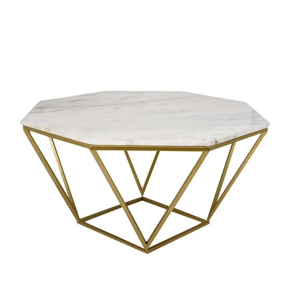 Hexagon Shape Coffee Table With Marble Table Top | Gold Finish Stand | 31"