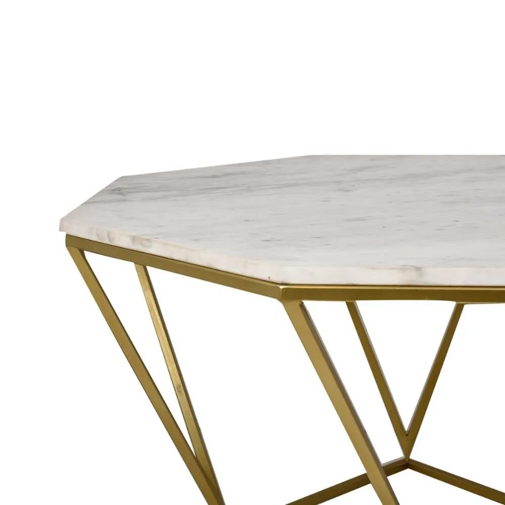 Hexagon Shape Coffee Table With Marble Table Top | Gold Finish Stand | 31"