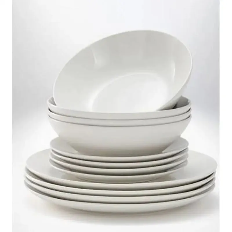 12-Piece Essential Porcelain White Dinnerware Set – Elegant Tableware Collection