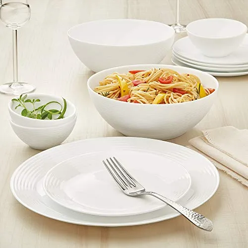 Larah by Borosil Orbit Series 19 Pieces Opalware Dinner Set, Opal Glass Dinner Plates & Bowls, Crockery Set for Dining (White)