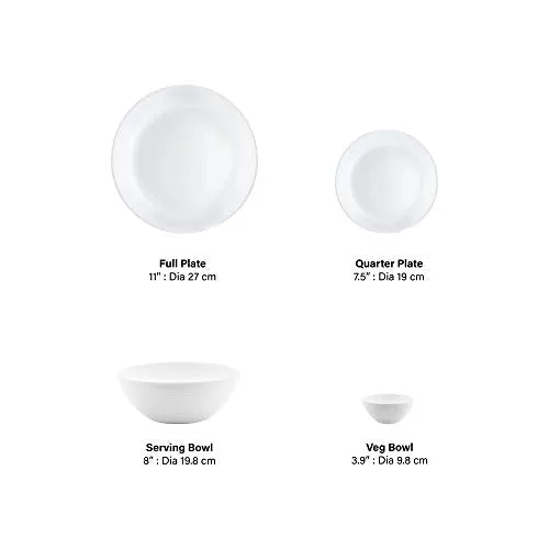 Larah by Borosil Orbit Series 19 Pieces Opalware Dinner Set, Opal Glass Dinner Plates & Bowls, Crockery Set for Dining (White)