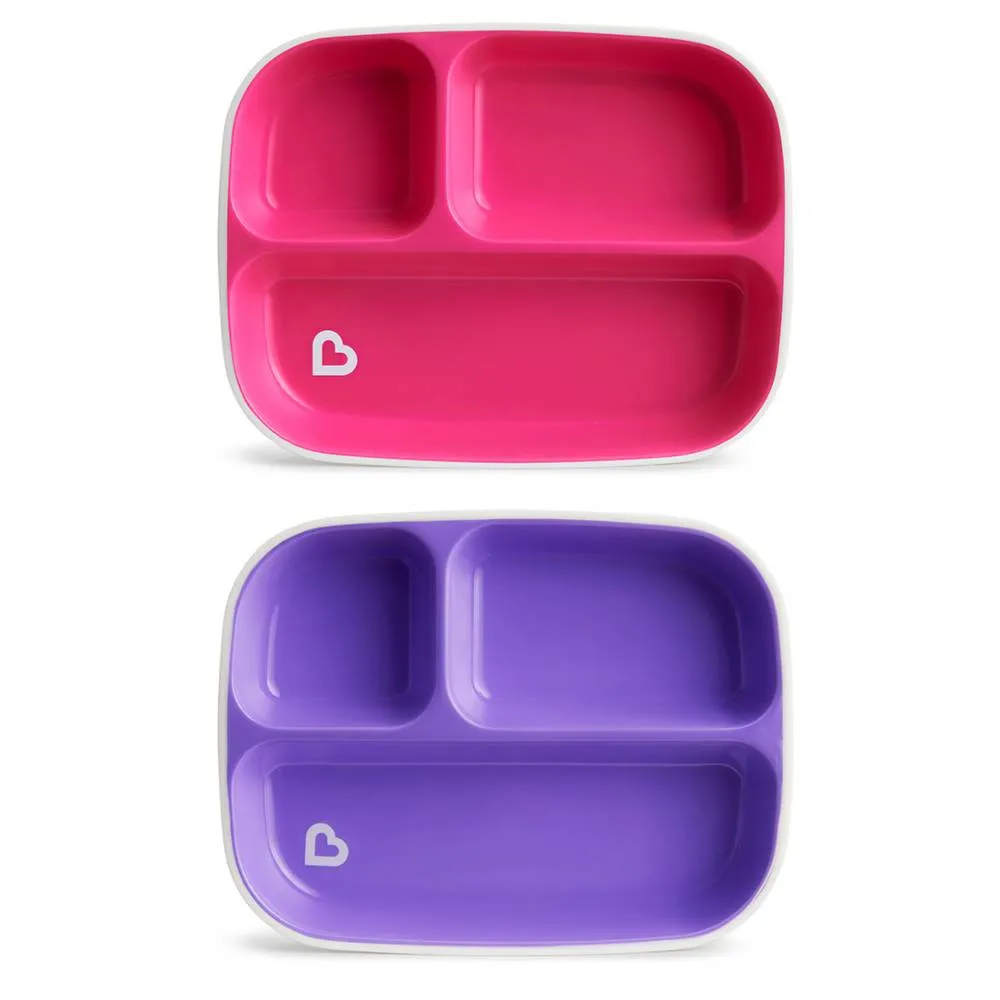 Munchkin Splash Toddler Divided Plates, Pink/Purple, 2 Pack