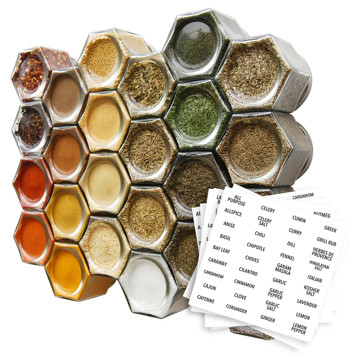 PANTRY SPICE BUNDLE: 24 Pantry Organic Spices in Magnetic Jars   Spice Tools