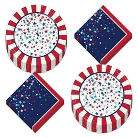 Patriotic Party Supplies for 4th of July, Memorial Day, and Veteran's Day (Patriotic American Pride Star Confetti and Stripes Paper Dinner Plates and Luncheon Napkins)