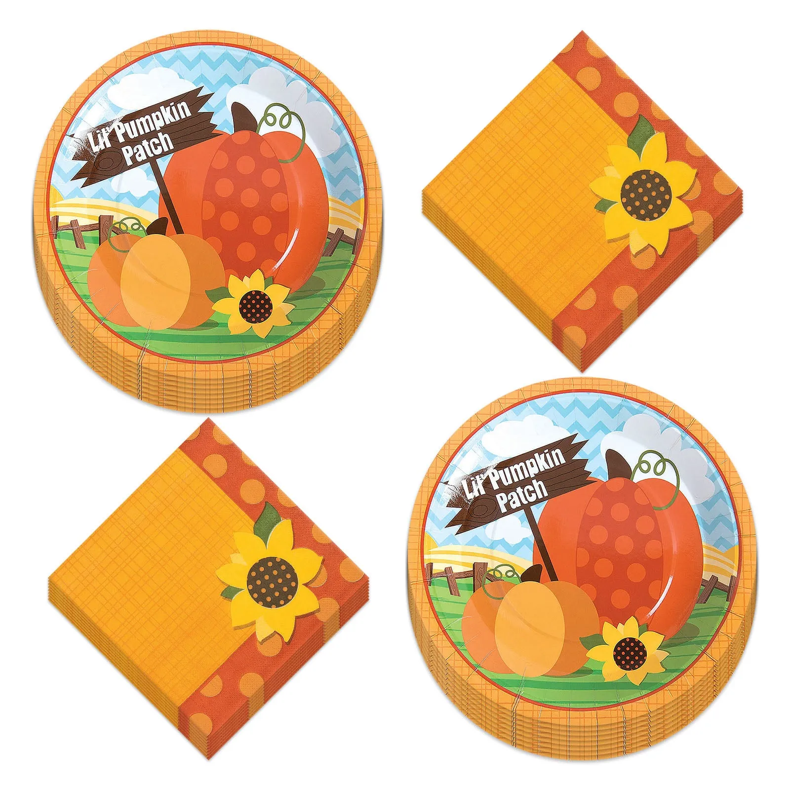 Pumpkin and Sunflower Paper Dinner Plates and Lunch Napkins for Fall Party (Serves 16)