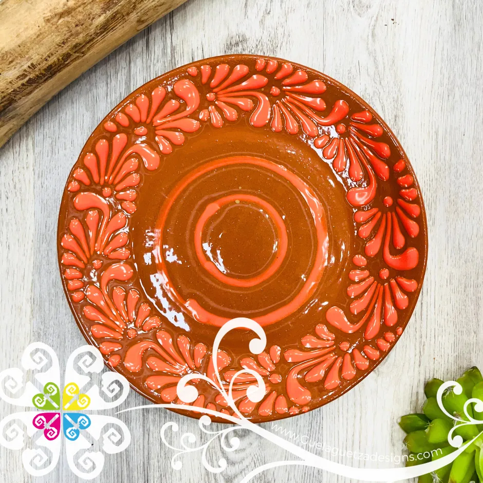 Set of 4 Large Plumeado Plate - Set Clay Flat Plates