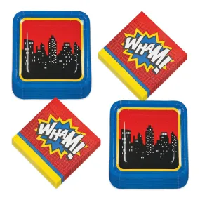 Superhero Action Paper Dinner Plates and Lunch Napkins (Serves 16)