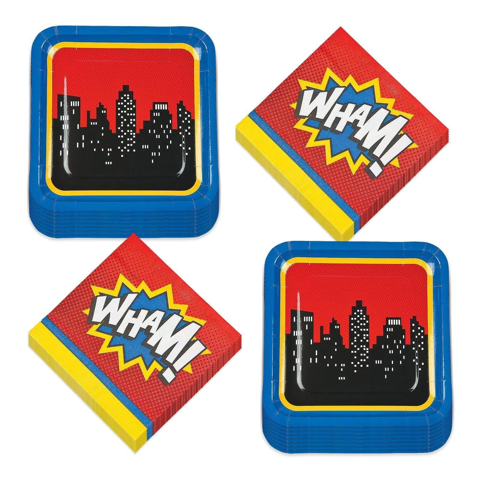 Superhero Action Paper Dinner Plates and Lunch Napkins (Serves 16)