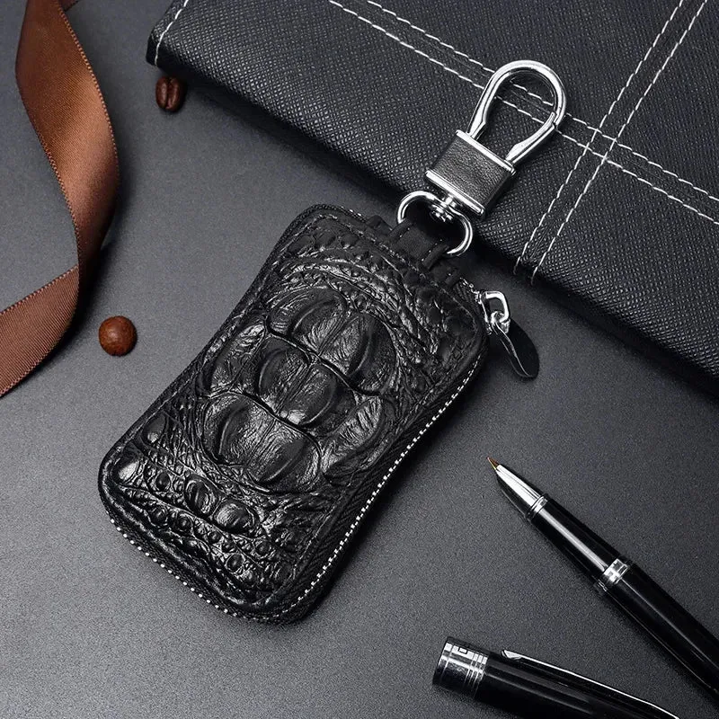 UAKISS  -  New First Layer Cowhide Luxury Key Bag Genuine Leather Men's Women's Multifunctional Keychain Crocodile Pattern Car Key Bag