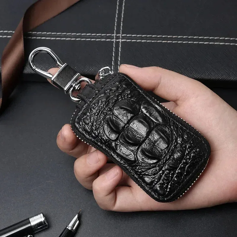 UAKISS  -  New First Layer Cowhide Luxury Key Bag Genuine Leather Men's Women's Multifunctional Keychain Crocodile Pattern Car Key Bag