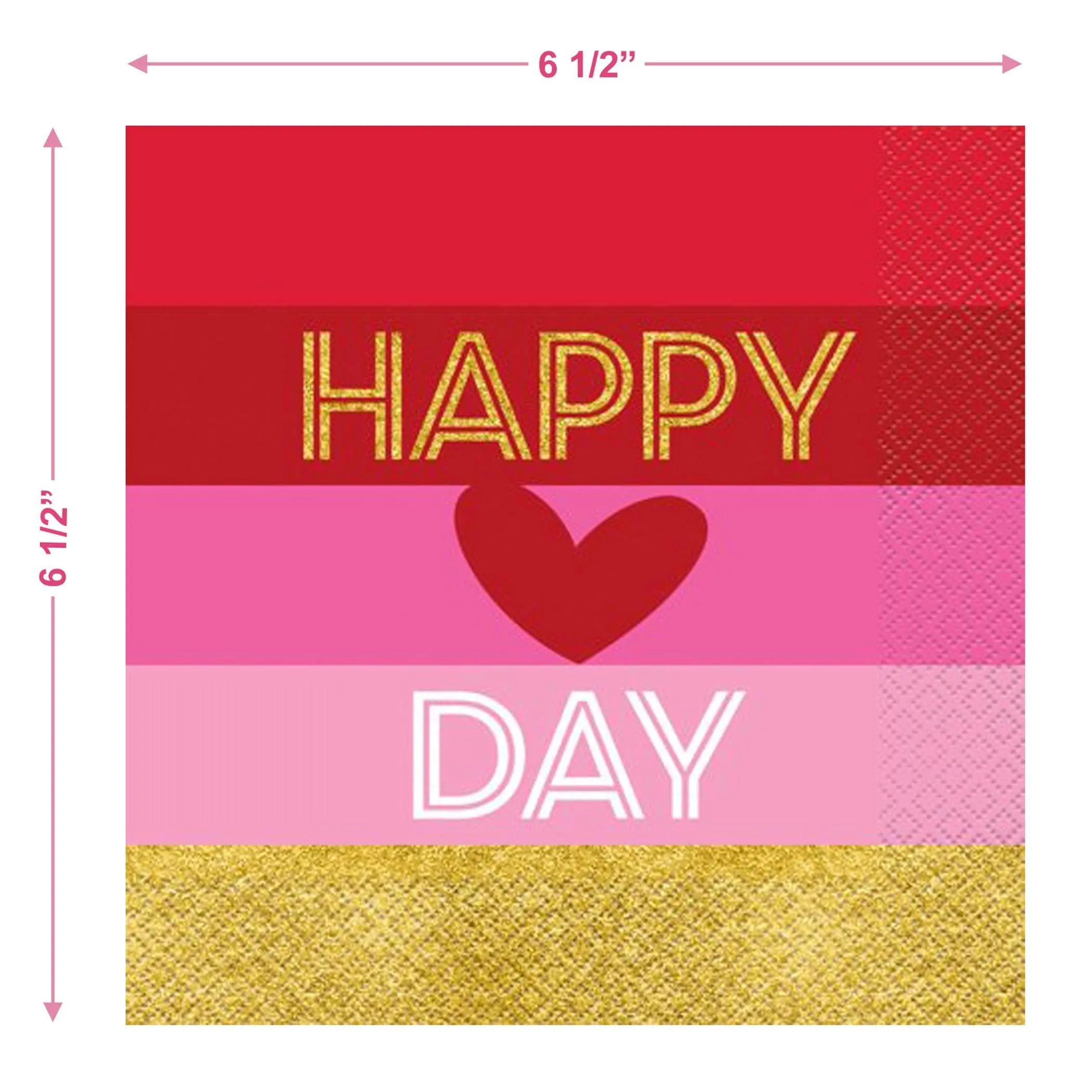 Valentine's Day Party Supplies - Valentine Fiesta Paper Plates and Napkins (Serves 16) (Gold and Pink Happy Valentine's Dinner Plates and Luncheon Napkins)